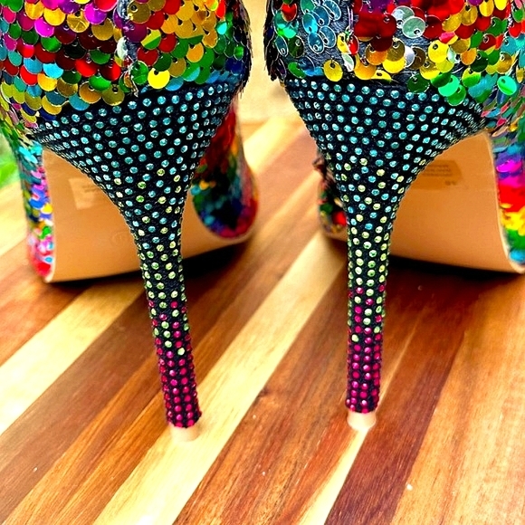 Cape Robbin Beam Open Toe Multicolor Sequin High Heel Booties - Picture 7 of 11